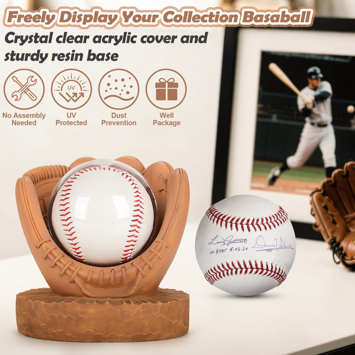 Gearlance Baseball Legacy Display Set — Resin Glove Holder with Clear Acrylic Case for Signed Balls & Memorabilia